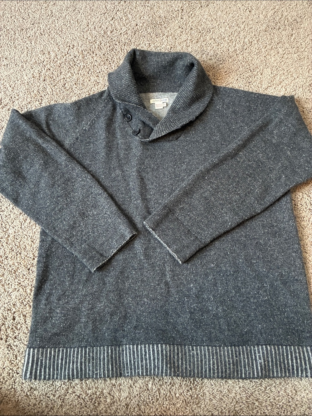 Men's Dark Gray Lambswool Shawl-Collar V-Neck Sweater